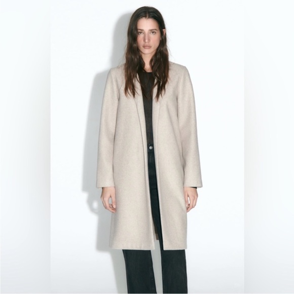 ZARA COAT TEXTURED LONG KNIT BEIGE/SAND SIZE MEDIUM - Picture 3 of 5